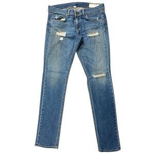 rag & bone/JEAN Brunswick Cut Blue Distressed Skinny Jeans - 27x29